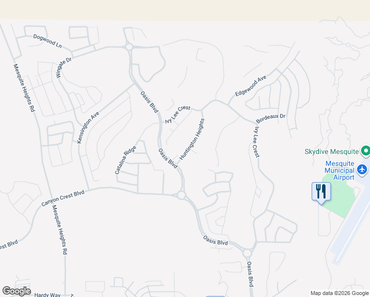 map of restaurants, bars, coffee shops, grocery stores, and more near 1355 Huntington Heights in Mesquite