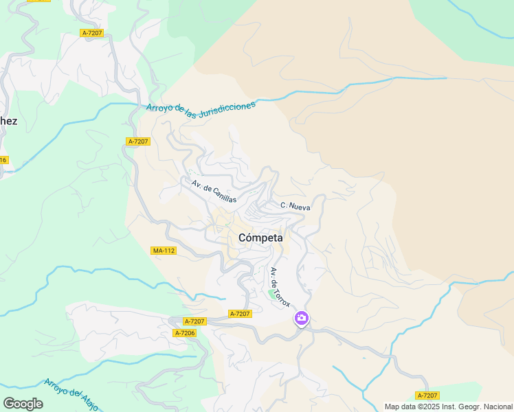 map of restaurants, bars, coffee shops, grocery stores, and more near Plaza del Carmen in Cómpeta