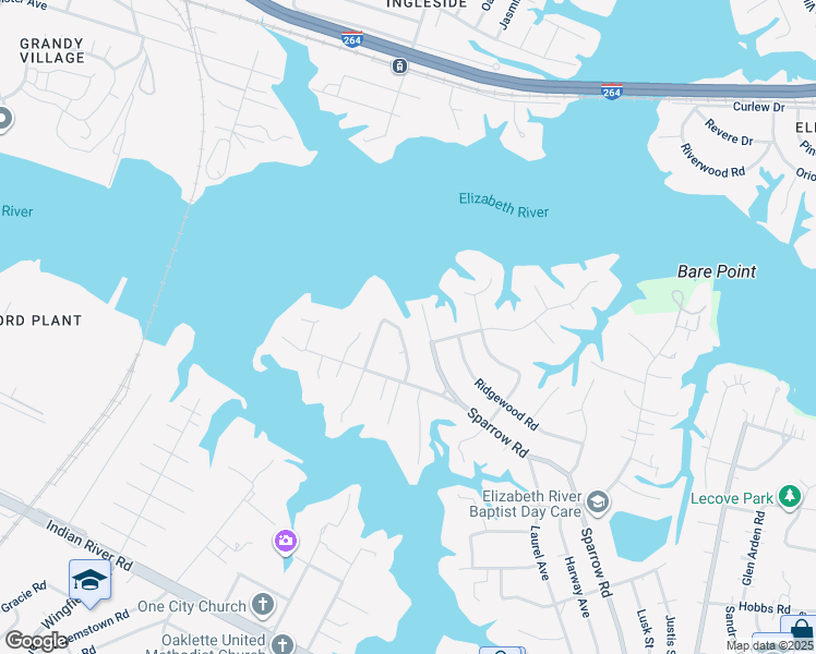 map of restaurants, bars, coffee shops, grocery stores, and more near 108 Rollingswood Road in Chesapeake