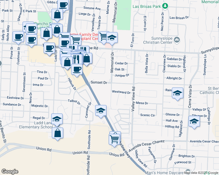map of restaurants, bars, coffee shops, grocery stores, and more near in Hollister