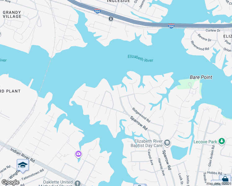 map of restaurants, bars, coffee shops, grocery stores, and more near 112 Rollingswood Road in Chesapeake