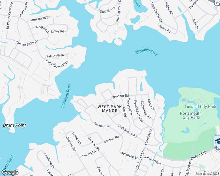 map of restaurants, bars, coffee shops, grocery stores, and more near 420 Windsor Road in Portsmouth