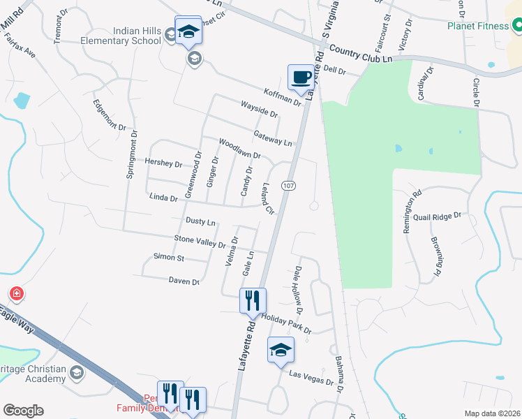 map of restaurants, bars, coffee shops, grocery stores, and more near 3500 Gale Lane in Hopkinsville