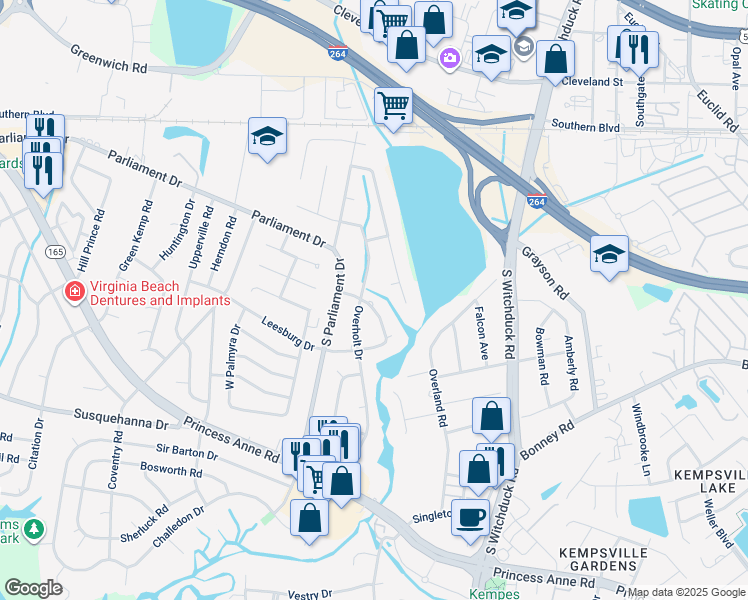 map of restaurants, bars, coffee shops, grocery stores, and more near 5216 Ambassador Drive in Virginia Beach