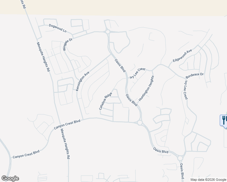 map of restaurants, bars, coffee shops, grocery stores, and more near 457 Cliffrose Avenue in Mesquite