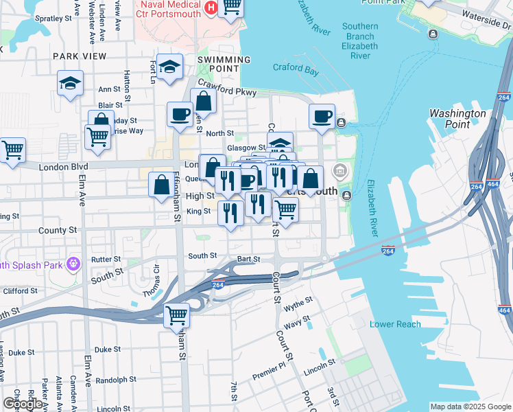 map of restaurants, bars, coffee shops, grocery stores, and more near 426 King Street in Portsmouth