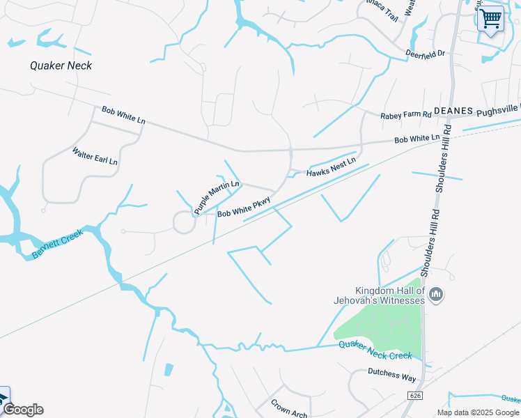 map of restaurants, bars, coffee shops, grocery stores, and more near 315 Bob White Parkway in Suffolk