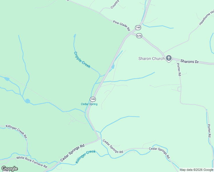 map of restaurants, bars, coffee shops, grocery stores, and more near Cedar Springs Road in Rural Retreat