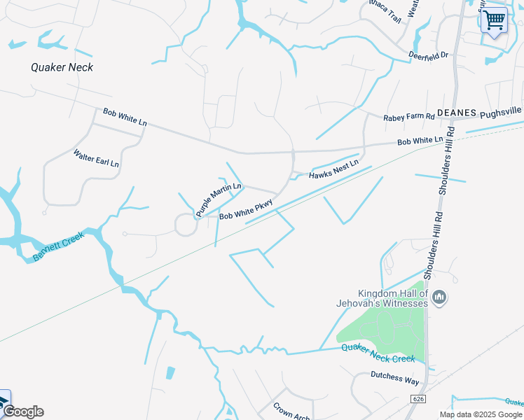map of restaurants, bars, coffee shops, grocery stores, and more near 315 Bob White Parkway in Suffolk