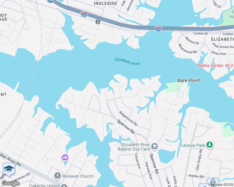 map of restaurants, bars, coffee shops, grocery stores, and more near 4215 Van Luik Court in Chesapeake
