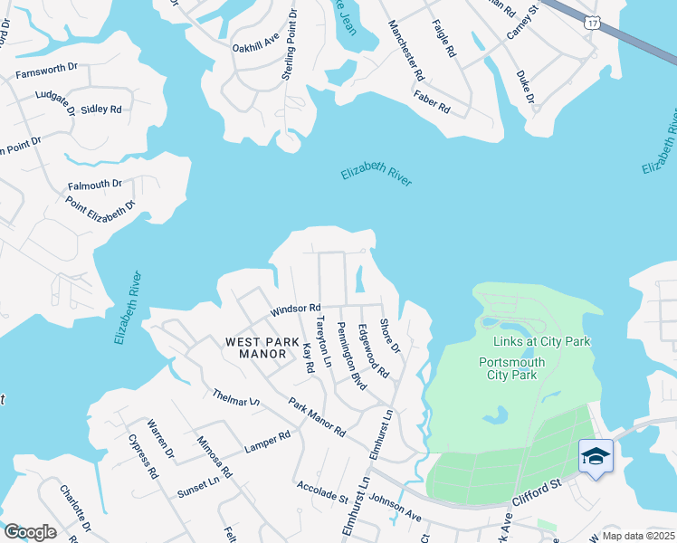 map of restaurants, bars, coffee shops, grocery stores, and more near 413 Pennington Boulevard in Portsmouth