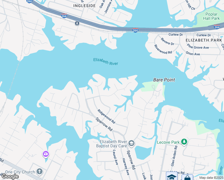 map of restaurants, bars, coffee shops, grocery stores, and more near 4020 Tanglewood Trail in Chesapeake
