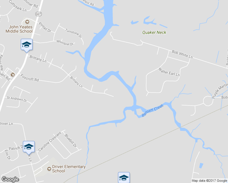 map of restaurants, bars, coffee shops, grocery stores, and more near 147 Brittany Lane in Suffolk