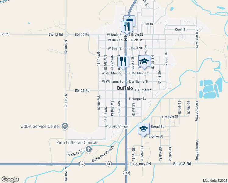 map of restaurants, bars, coffee shops, grocery stores, and more near 110 West Turner Street in Buffalo