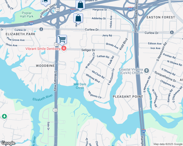 map of restaurants, bars, coffee shops, grocery stores, and more near 5911 McClure Road in Norfolk