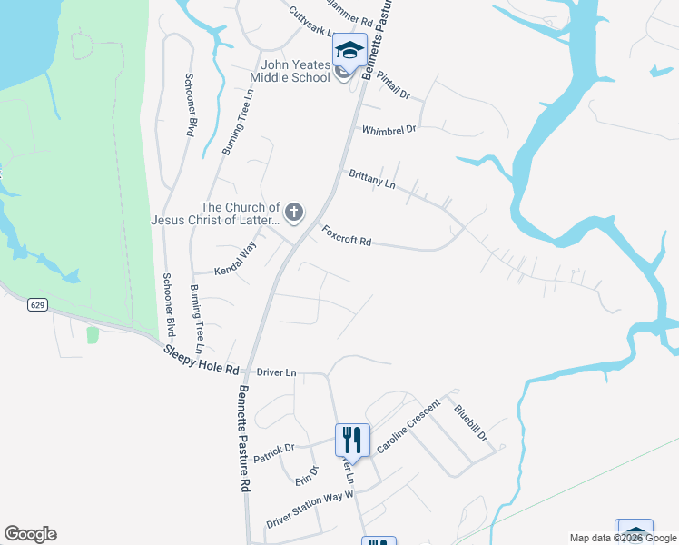 map of restaurants, bars, coffee shops, grocery stores, and more near 318 Saint Brie East in Suffolk