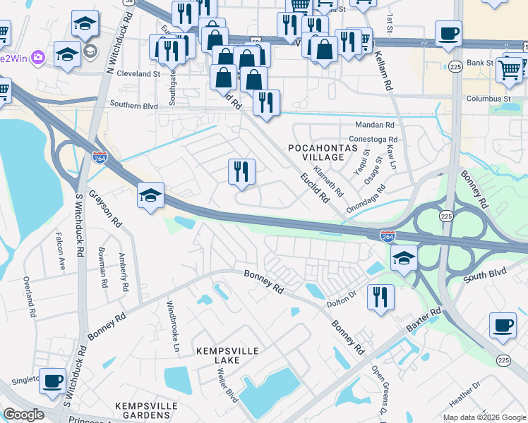map of restaurants, bars, coffee shops, grocery stores, and more near 4948 Narragansett Drive in Virginia Beach
