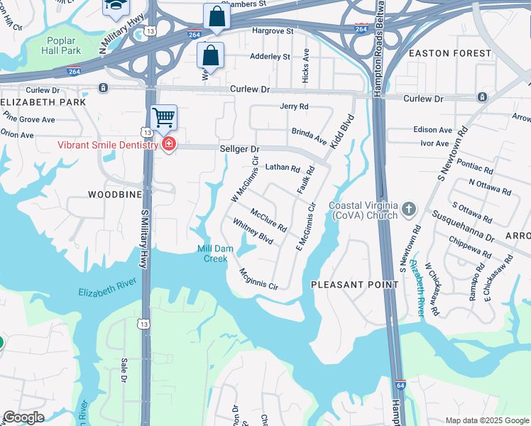 map of restaurants, bars, coffee shops, grocery stores, and more near 5928 McClure Road in Norfolk