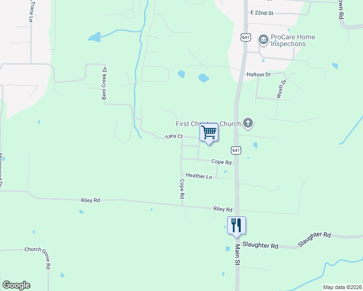 map of restaurants, bars, coffee shops, grocery stores, and more near Ashley Drive in Benton