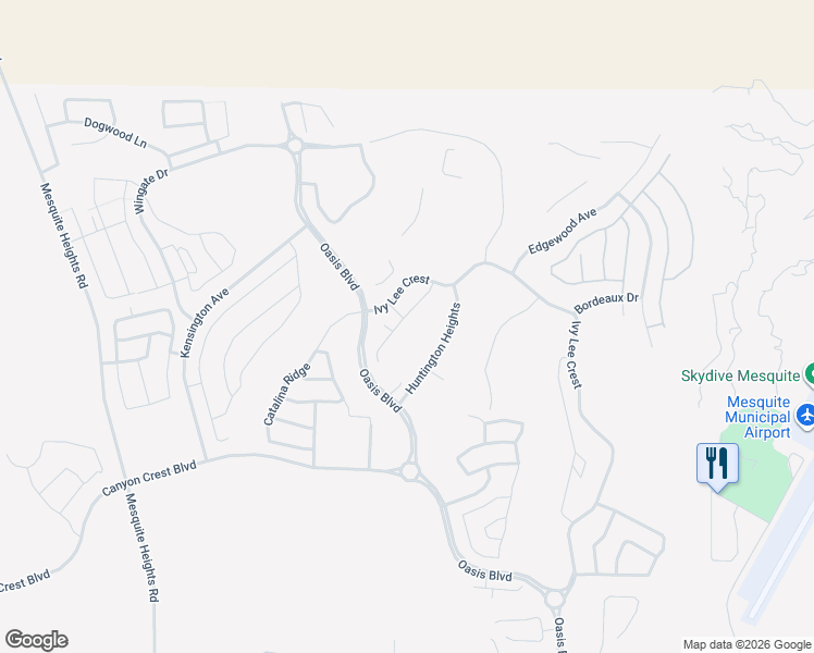 map of restaurants, bars, coffee shops, grocery stores, and more near 1416 Oakmont Court in Mesquite