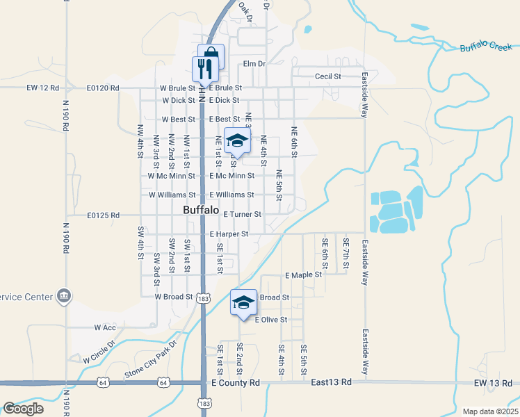 map of restaurants, bars, coffee shops, grocery stores, and more near 309 East Turner Street in Buffalo