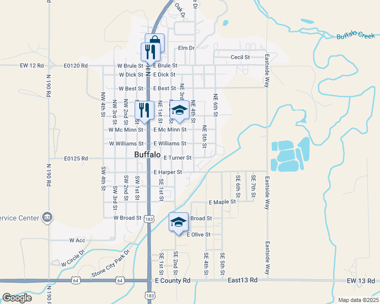 map of restaurants, bars, coffee shops, grocery stores, and more near 309 East Turner Street in Buffalo