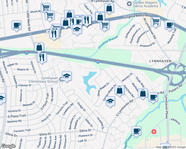 map of restaurants, bars, coffee shops, grocery stores, and more near 3028 Birch Bark Drive in Virginia Beach