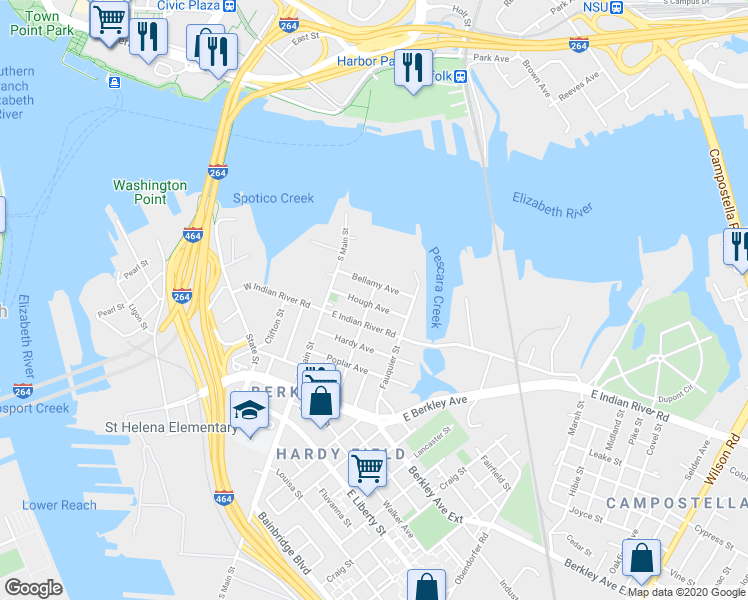 map of restaurants, bars, coffee shops, grocery stores, and more near 209 Hough Avenue in Norfolk