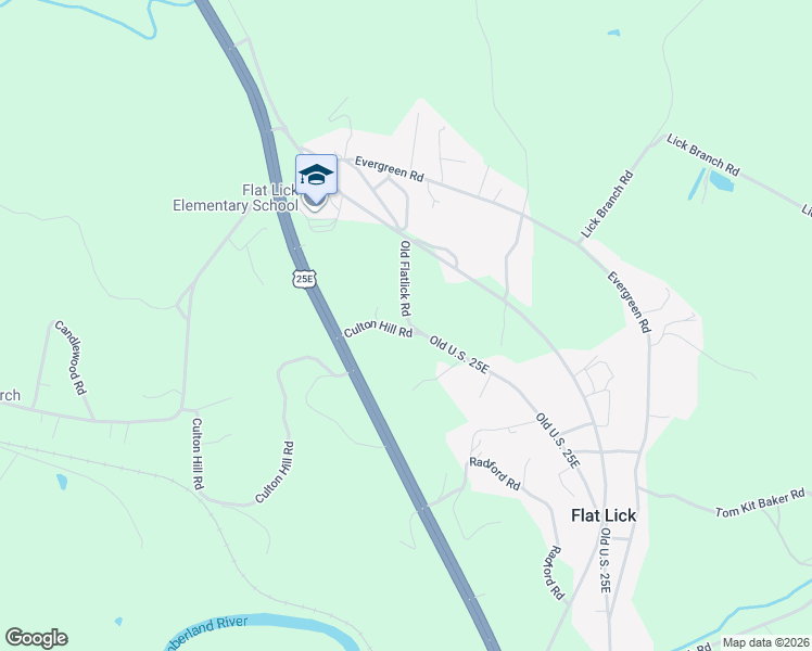 map of restaurants, bars, coffee shops, grocery stores, and more near 102 Westwood Drive in Flat Lick