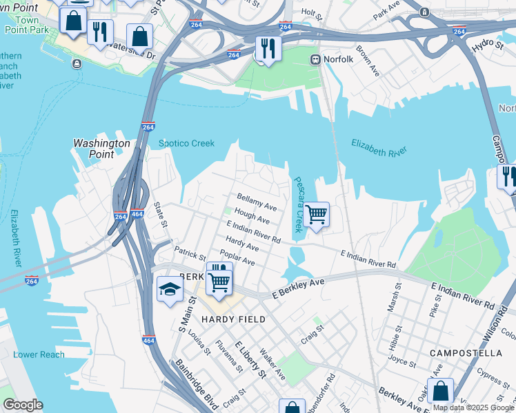 map of restaurants, bars, coffee shops, grocery stores, and more near 209 Hough Avenue in Norfolk