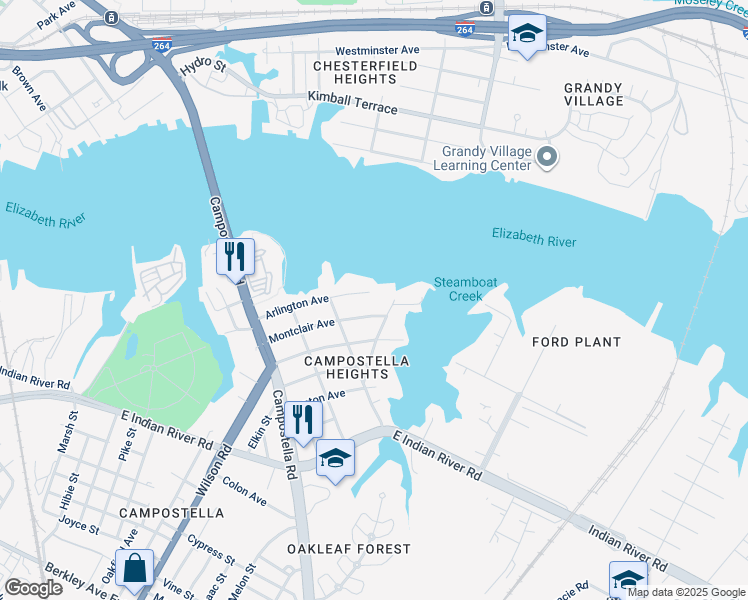 map of restaurants, bars, coffee shops, grocery stores, and more near 1923 Arlington Avenue in Norfolk