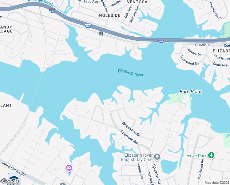 map of restaurants, bars, coffee shops, grocery stores, and more near 4213 Van Luik Court in Chesapeake