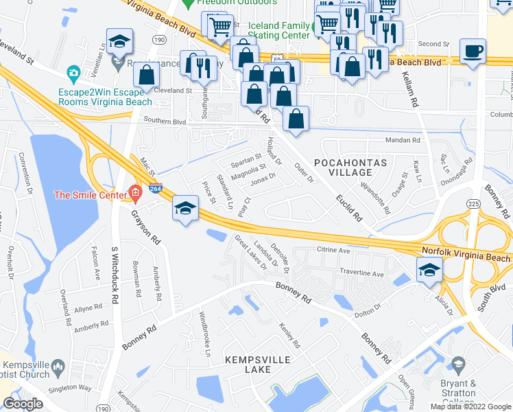 map of restaurants, bars, coffee shops, grocery stores, and more near 4904 Blackfoot Circle in Virginia Beach