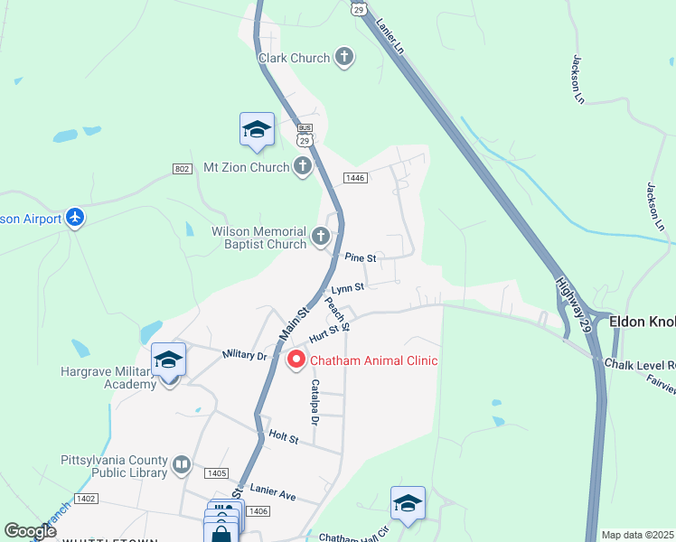 map of restaurants, bars, coffee shops, grocery stores, and more near 121 Hodnetts Mill Road in Chatham