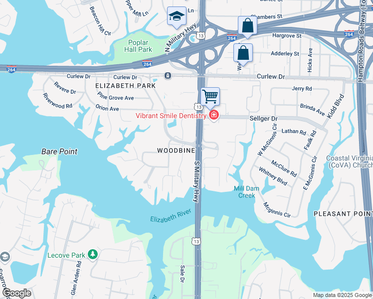 map of restaurants, bars, coffee shops, grocery stores, and more near in Norfolk