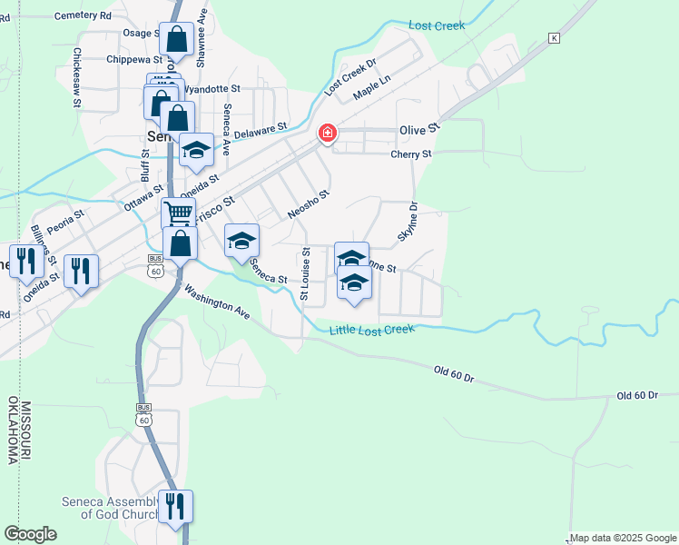 map of restaurants, bars, coffee shops, grocery stores, and more near 1815 Saint Eugene Street in Seneca