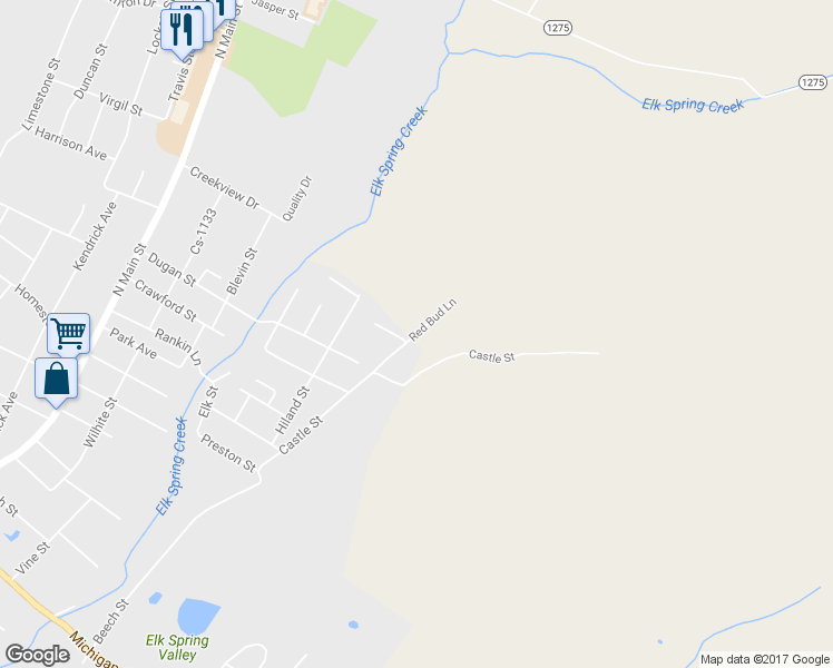 map of restaurants, bars, coffee shops, grocery stores, and more near Red Bud Lane in Monticello