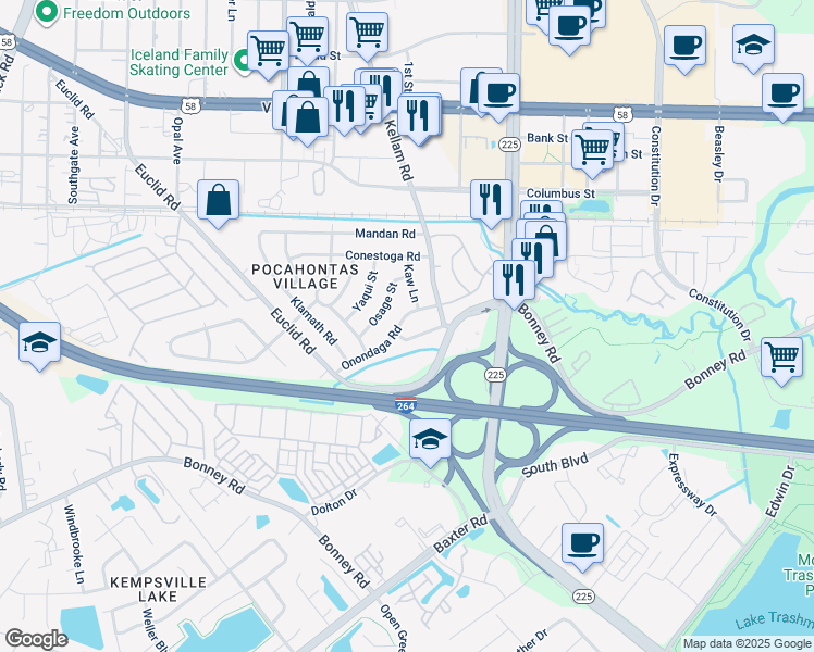 map of restaurants, bars, coffee shops, grocery stores, and more near 117 Onondaga Road in Virginia Beach