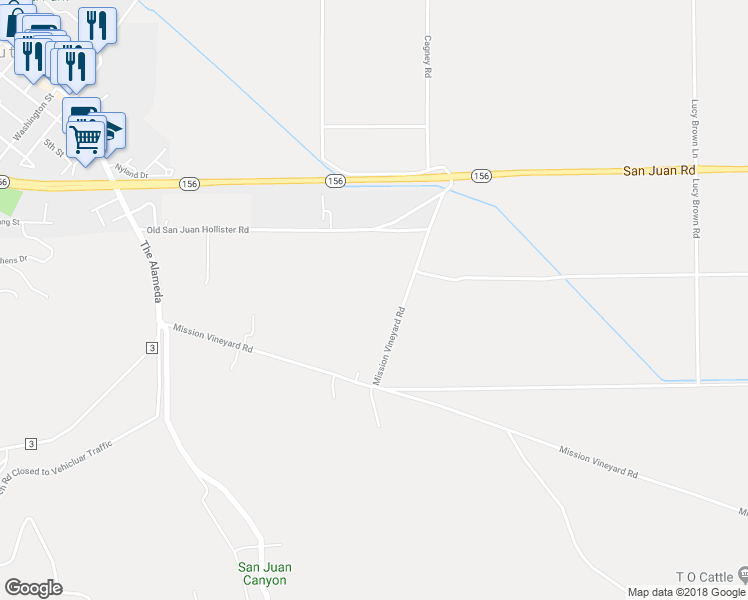 map of restaurants, bars, coffee shops, grocery stores, and more near 790 Mission Vineyard Road in San Juan Bautista