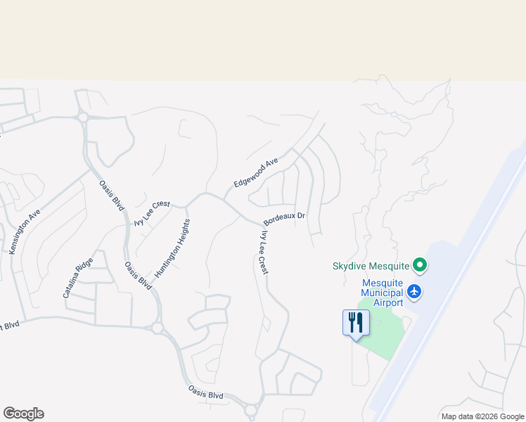 map of restaurants, bars, coffee shops, grocery stores, and more near 46 Whispering Wind Way in Mesquite