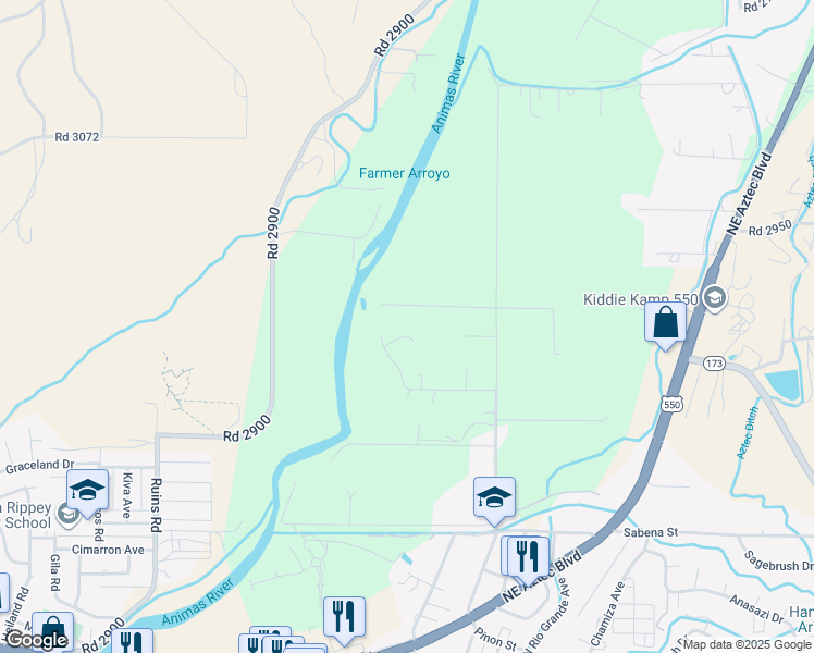map of restaurants, bars, coffee shops, grocery stores, and more near 210 Willow Lane in Aztec