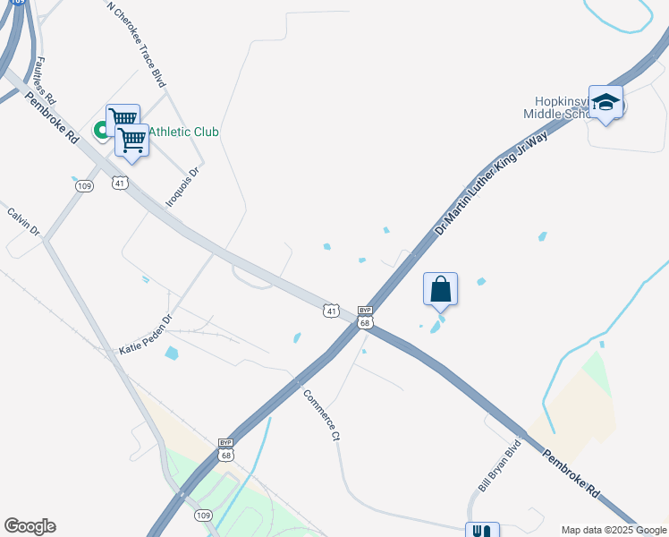 map of restaurants, bars, coffee shops, grocery stores, and more near 2402 Pembroke Road in Hopkinsville