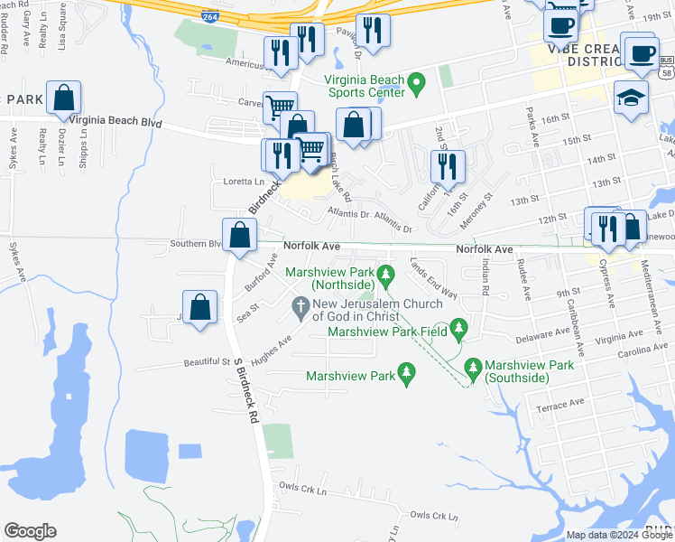 map of restaurants, bars, coffee shops, grocery stores, and more near 139 Saw Grass Bend in Virginia Beach