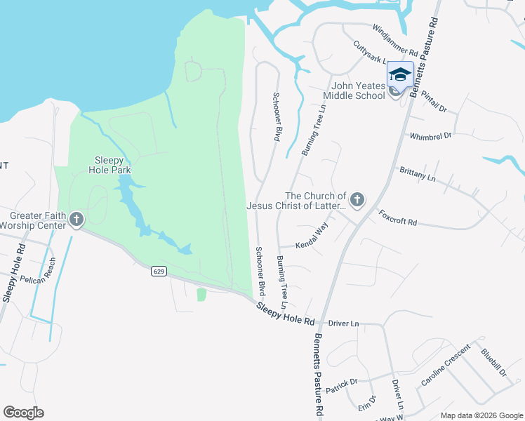 map of restaurants, bars, coffee shops, grocery stores, and more near 2747 Burning Tree Lane in Suffolk