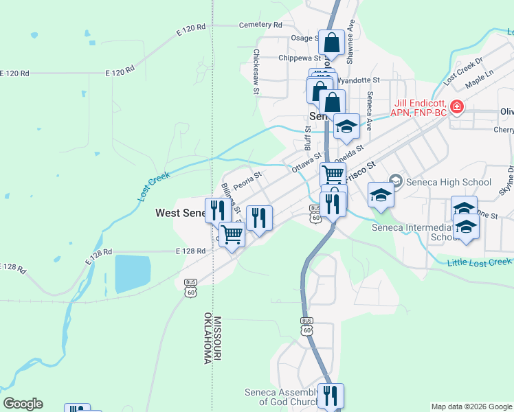 map of restaurants, bars, coffee shops, grocery stores, and more near 317 Oneida Street in Seneca