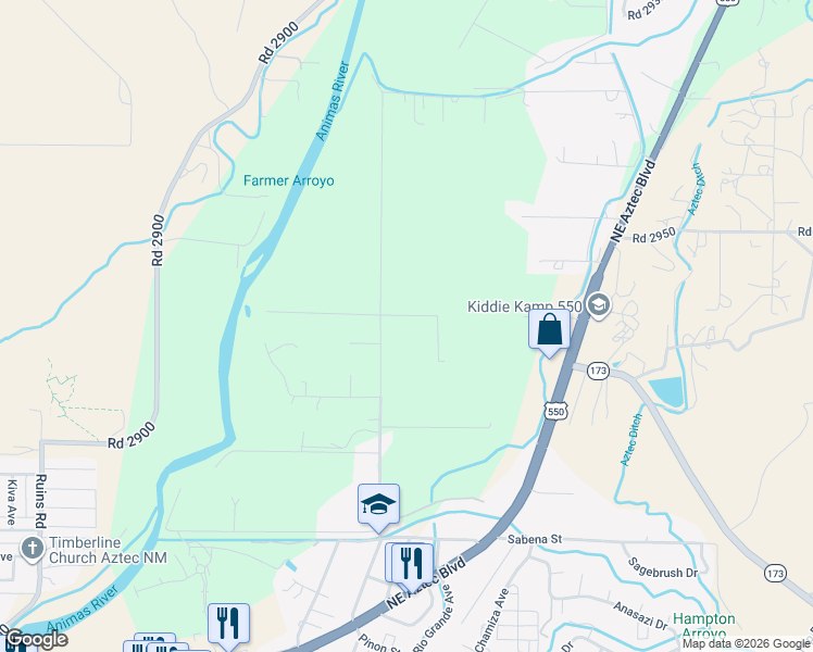 map of restaurants, bars, coffee shops, grocery stores, and more near 7 Road 2980 in Aztec