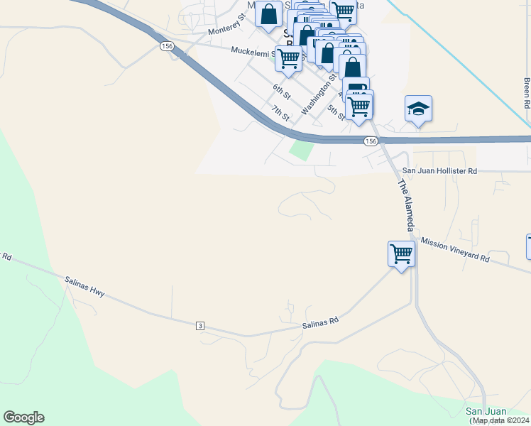 map of restaurants, bars, coffee shops, grocery stores, and more near 15 Stephens Drive in San Juan Bautista