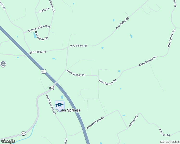 map of restaurants, bars, coffee shops, grocery stores, and more near 495-675 Allen Springs Road in Alvaton