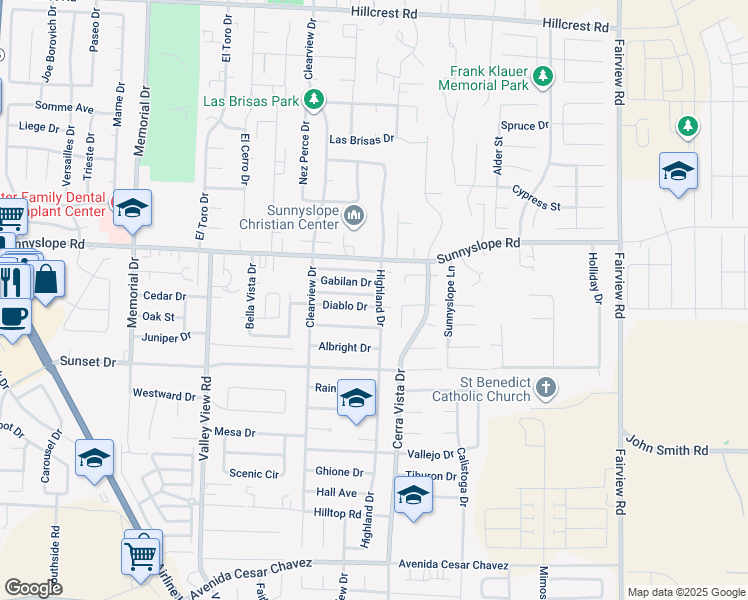 map of restaurants, bars, coffee shops, grocery stores, and more near 1590 Diablo Drive in Hollister