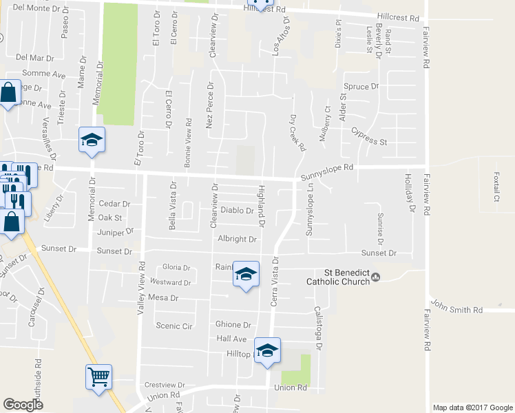 map of restaurants, bars, coffee shops, grocery stores, and more near 1590 Diablo Dr in Hollister